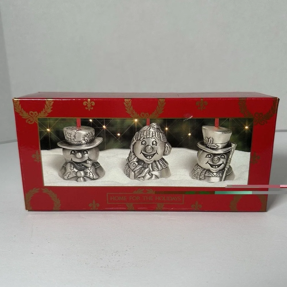 Vintage 1995 Home For The Holidays Snowman‎ Bell Ornaments Set of 3 Silver